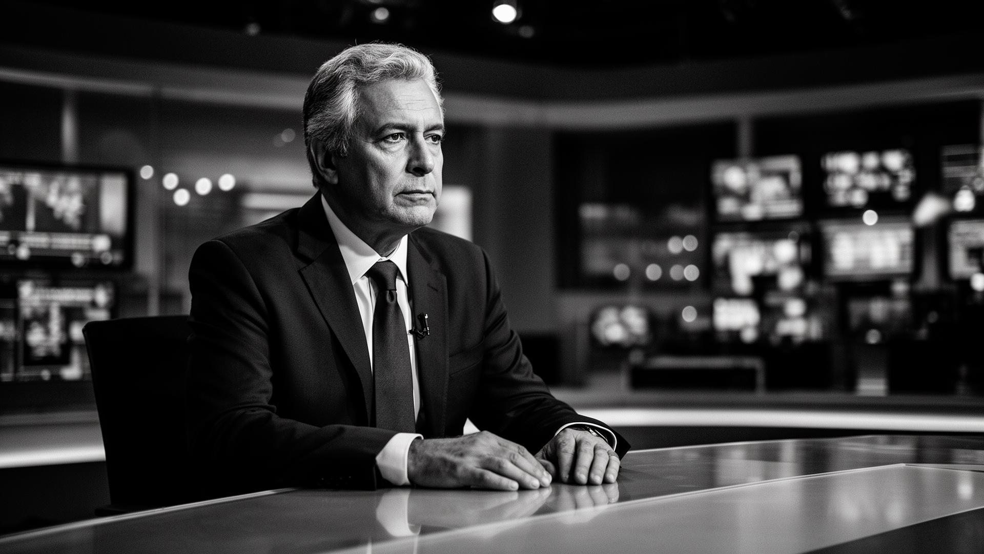 Estúdio de telejornal — análise de mídia e comunicação